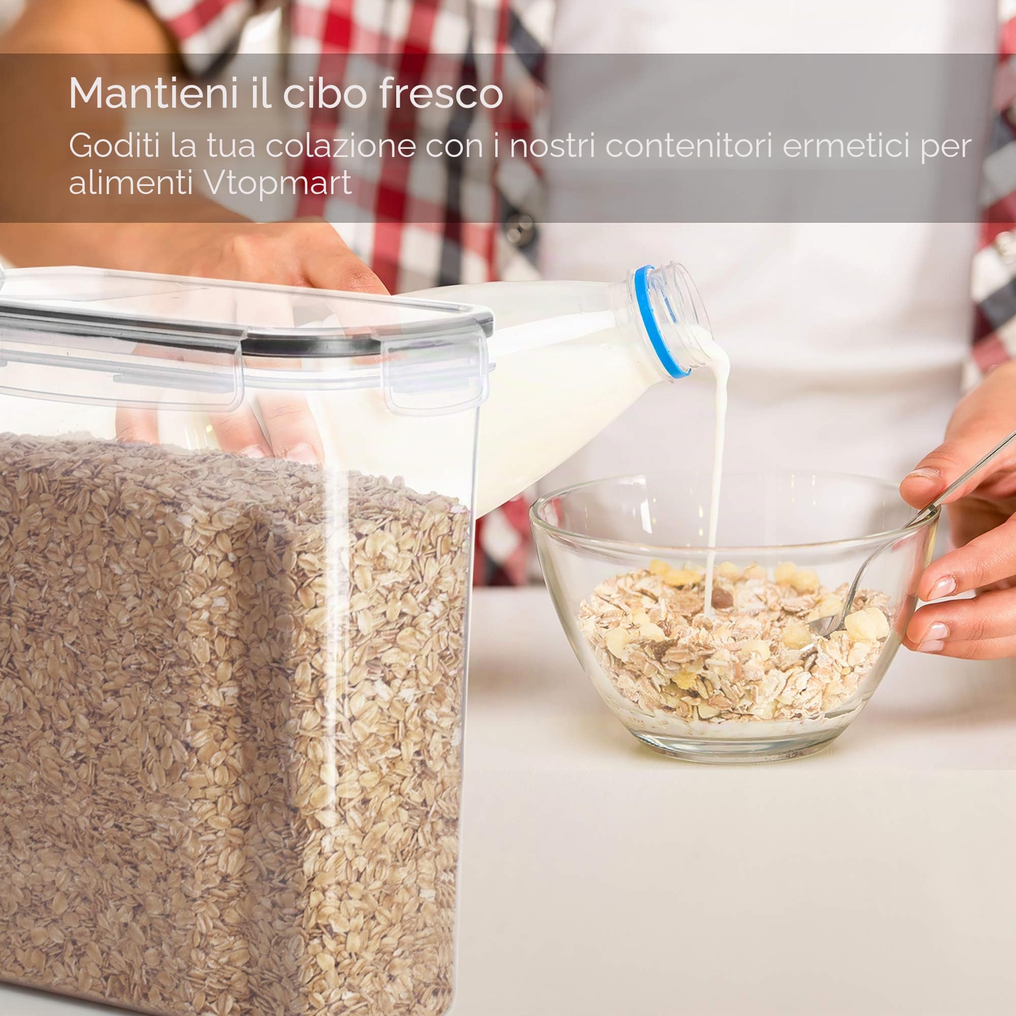 Vtopmart 2.5L Contenitori Alimentari per Cereali,Pasta, Senza BPA Contenitori Plastica con Coperchio,Set di 6 + 24 Etichette(Nero)