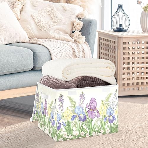 Miniatura 4 de Purple Blue Iris Flower Storage Bins Box with Lids Collapsible Fabric Storage Basket Lidded Cube Storage Containers for Organizing Shelves Closet