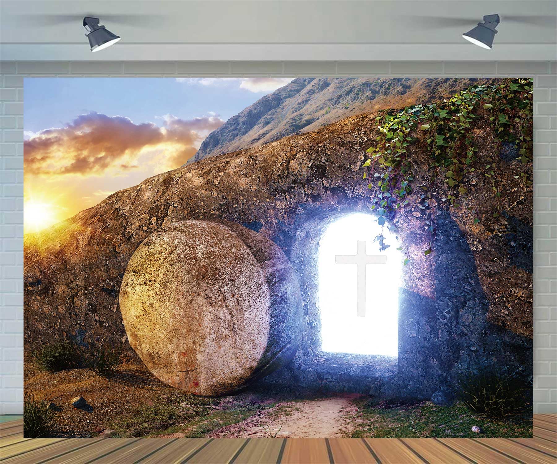 Zliisang 7x5ft He is Risen Backdrop Resurrection of Jesus Backdrop Sunrise Jesus Tomb Easter Background Rebirth of Jesus Bible Story Church Sanctuary