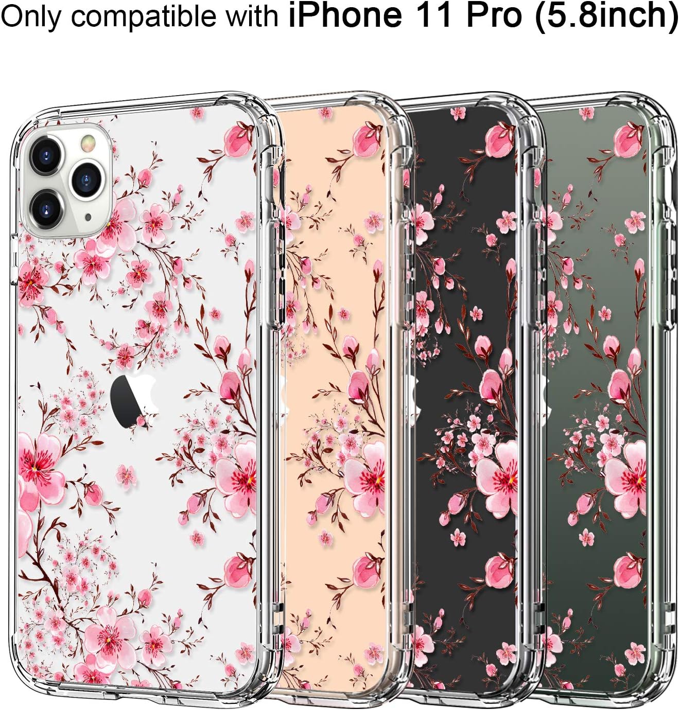 ICEDIO iPhone 11 Pro Case with Screen Protector,Clear with Fashion Floral Designs for Girls Women,Slim Fit TPU Cover Protective Phone Case for Apple iPhone 11 Pro 5.8 Inch Beautifyl Pink Flowers