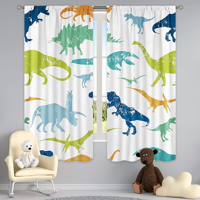 Cinbloo Kids Dinosaur Curtains 42W x 63L Inch Rod Pocket Cartoon Dino Baby Boys