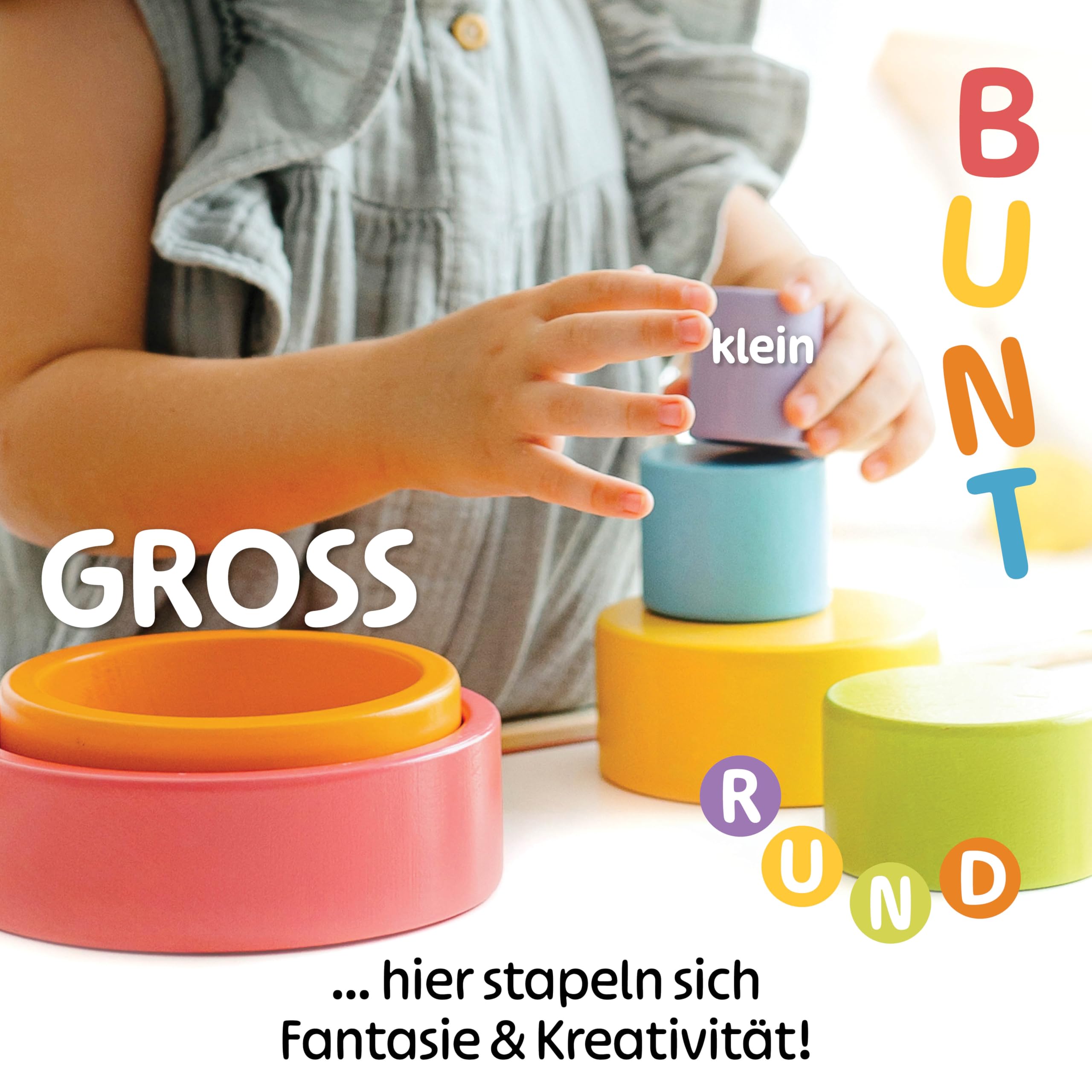 Merle Toys Stacking Cup Baby Toy, 100% FSC Certified, 6 x Stacking Cups from 1 Year, Stacking Tower Baby Wood - Image 2