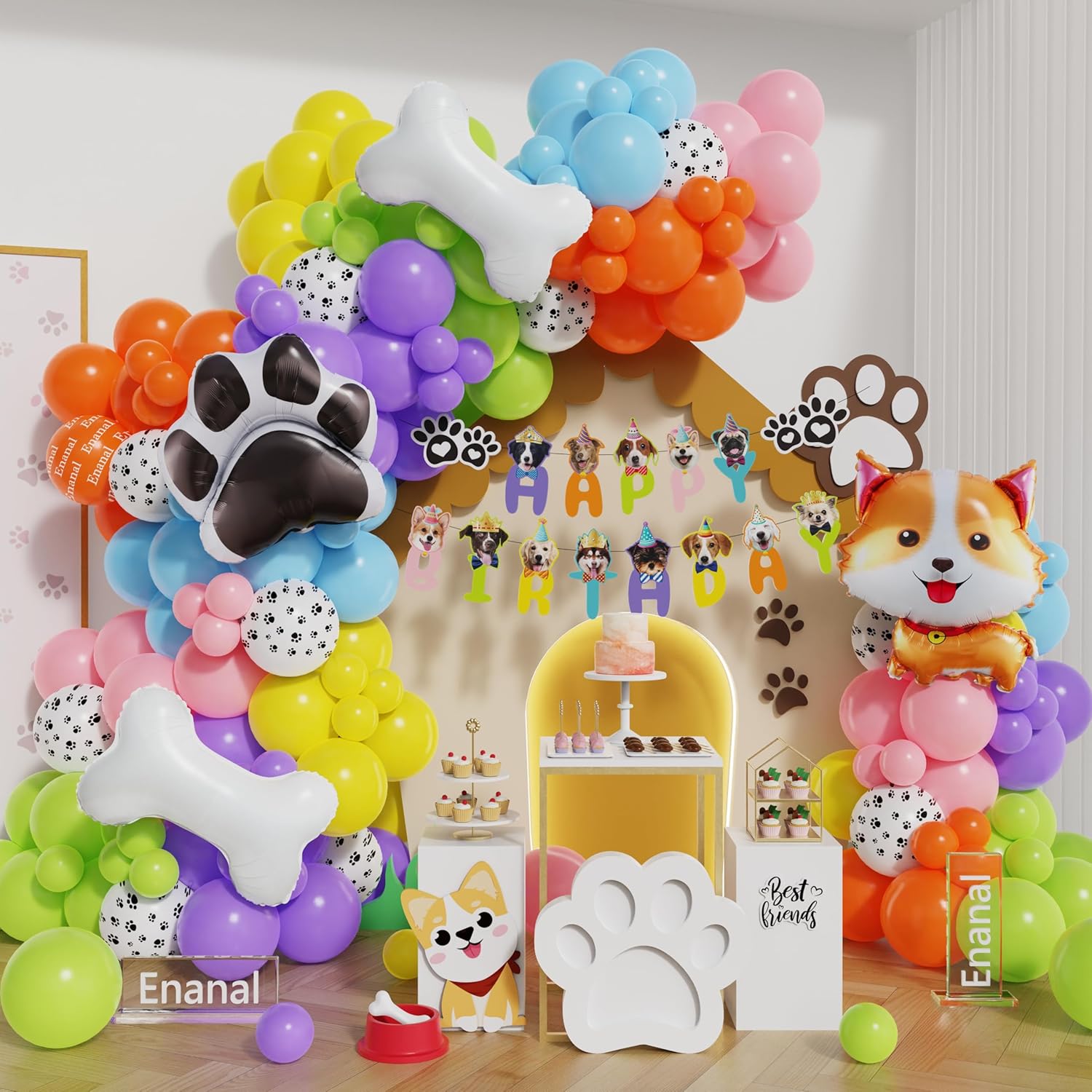 Enanal Dog Birthday Decorations, 137Pcs Rainbow Color and