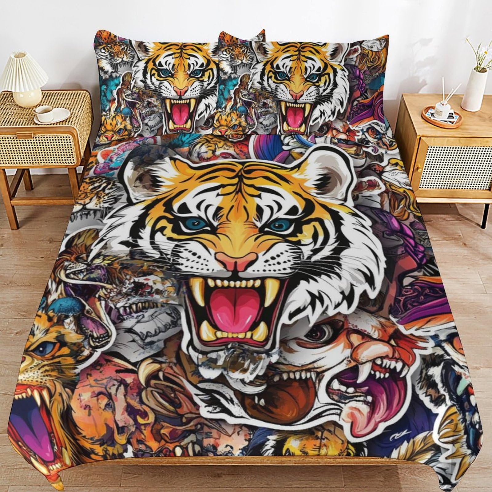 Housse de couette 220 x 240 cm zippée Tigerss en microfibre douce pour lit enfant