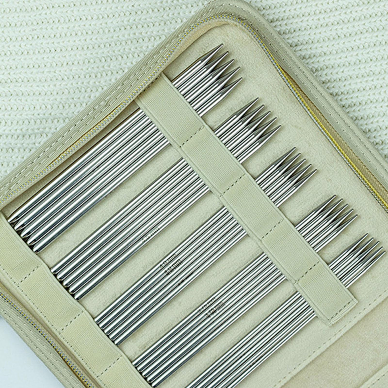 11 pares de agujas de tejer de acero inoxidable de 2,0 mm a 6,0 mm de doble punta con estuche de almacenamiento para suéter con sondas de doble punta