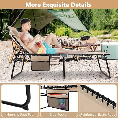 Miniatura 8 de Giantex Sillas de Salón de Patio para Exteriores - Juego de 2 Sillas Plegables de Bronceado con Reposacabezas, 4 Posiciones Ajustables, Bolsillo