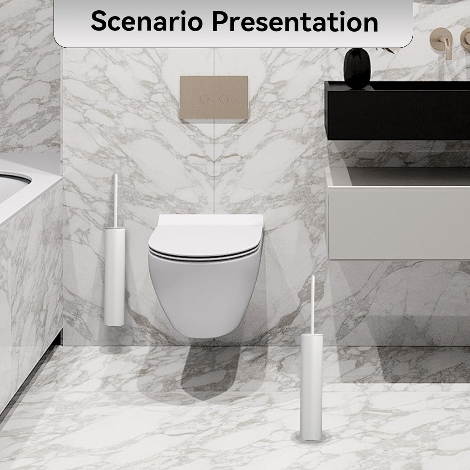 Wall Mounted WhiteToilet Brush with Holder,Durable Cleaning Toilet Bowl Brushes with Holders