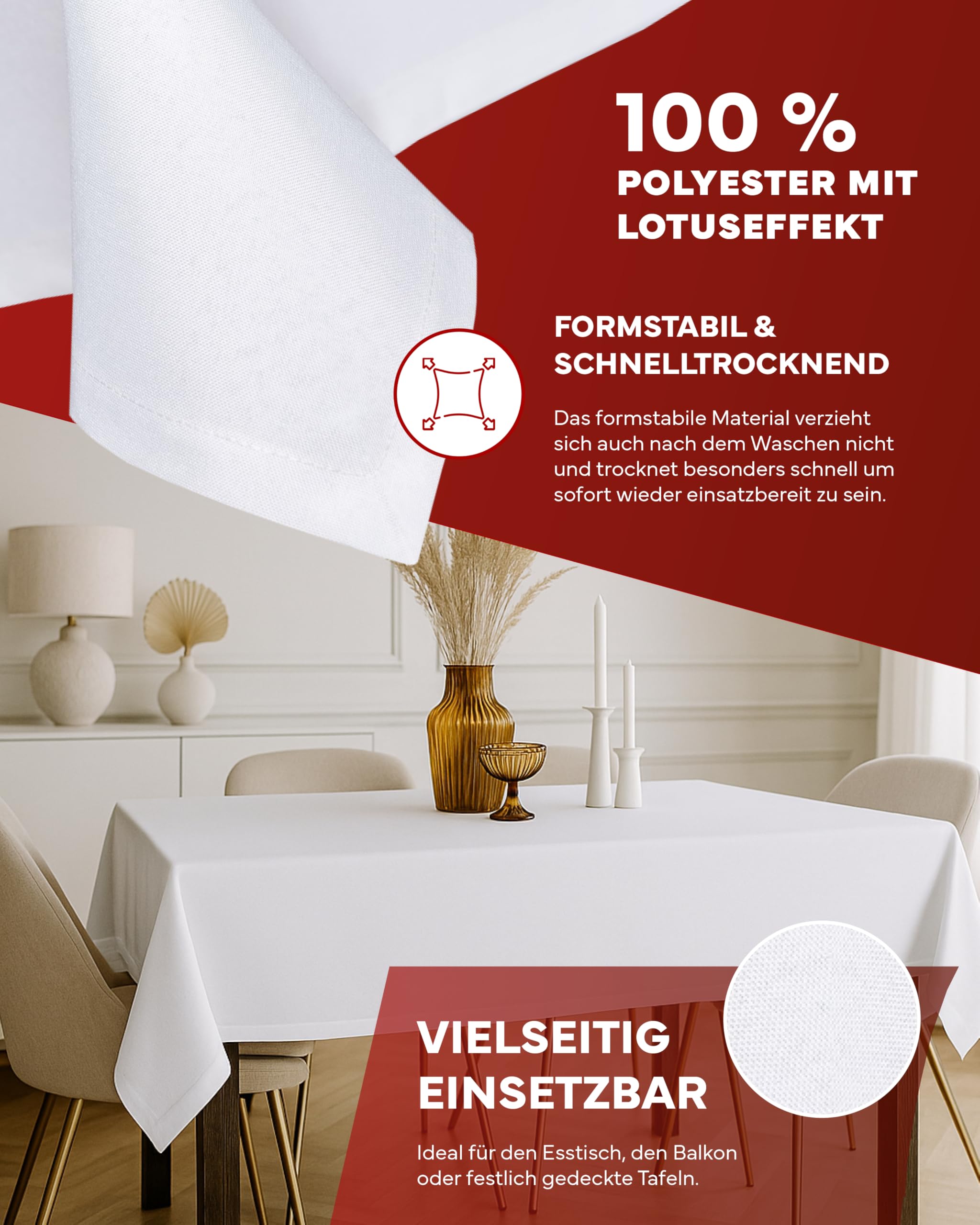 TextilDepot24 - Nappe de Table - Tissu Anti-Taches - Taille au Choix - avec Ourlet d'enveloppe - Facile d'entretien et déperlante - 220 cm - Ronde - Blanc