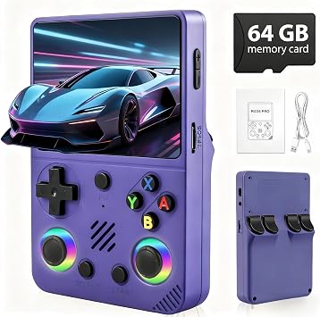 RG36PRO Retro Video Game Console - Support 30000+Classic Games, 3.5-Inch Screen, 64G TF Card, 3000mAh Battery, Portable Console with Open Source System, Gift for Adult or Partner - Purple