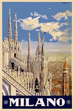 Digi Magnets Vintage 1920s Italian Travel Milan Italy Decorative Magnet 5" x 3" Vinyl