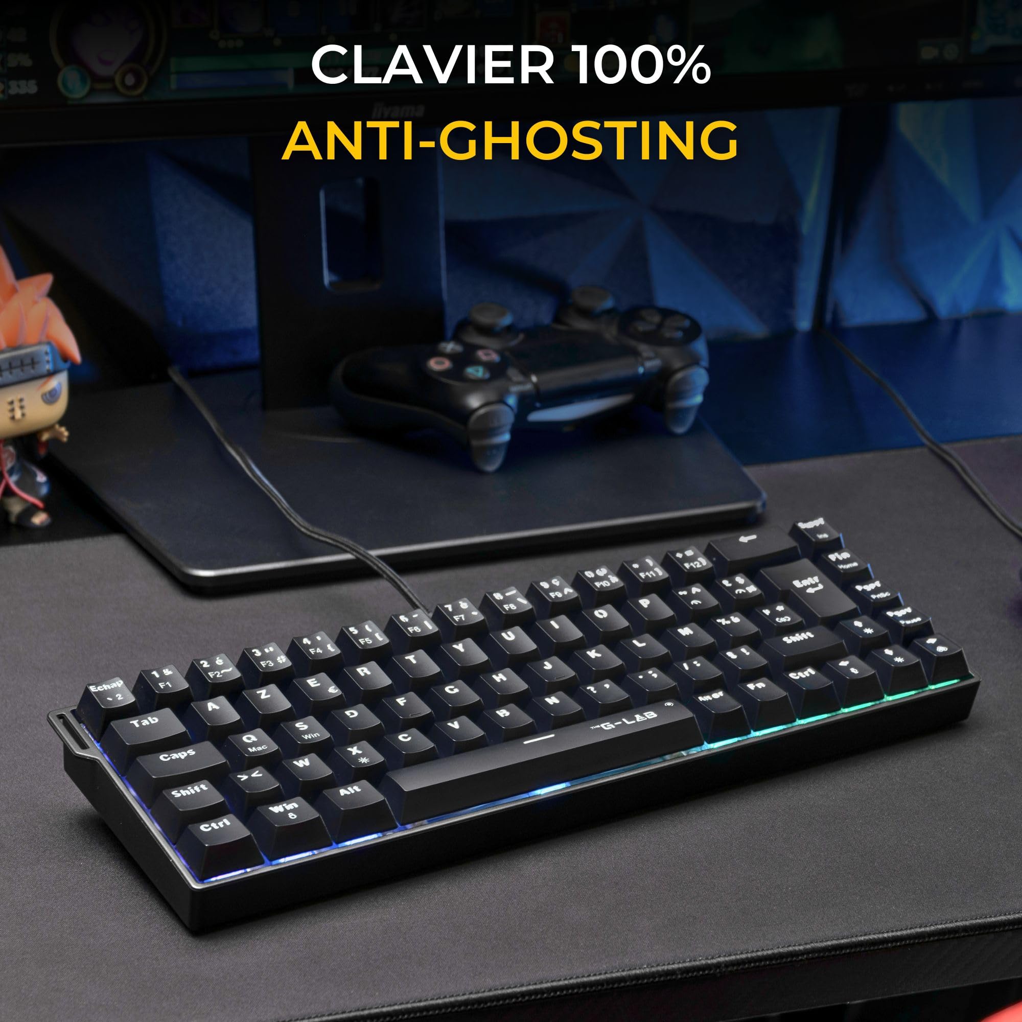 The G-Lab Keyz Titanium HE - Clavier Gamer Magnétique 65% Hot Swap | AZERTY FR, Switch Magnétique Hall Effect, Format 65%, Hot Swap, RGB, Compatible PC/PS4/PS5/Xbox