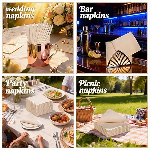 Miniatura 7 de 200 servilletas de cóctel, servilletas desechables de postre de 2 capas, servilletas de papel marrón plegadas de 5 x 5 pulgadas para fiestas, bodas,