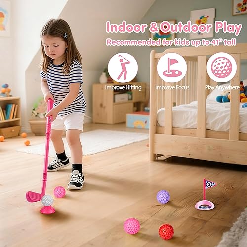 Miniatura 5 de PJG Juego de golf para niños pequeños, palos de golf de plástico para niños con 4 palos de golf y 10 pelotas, juguetes de golf para interiores y