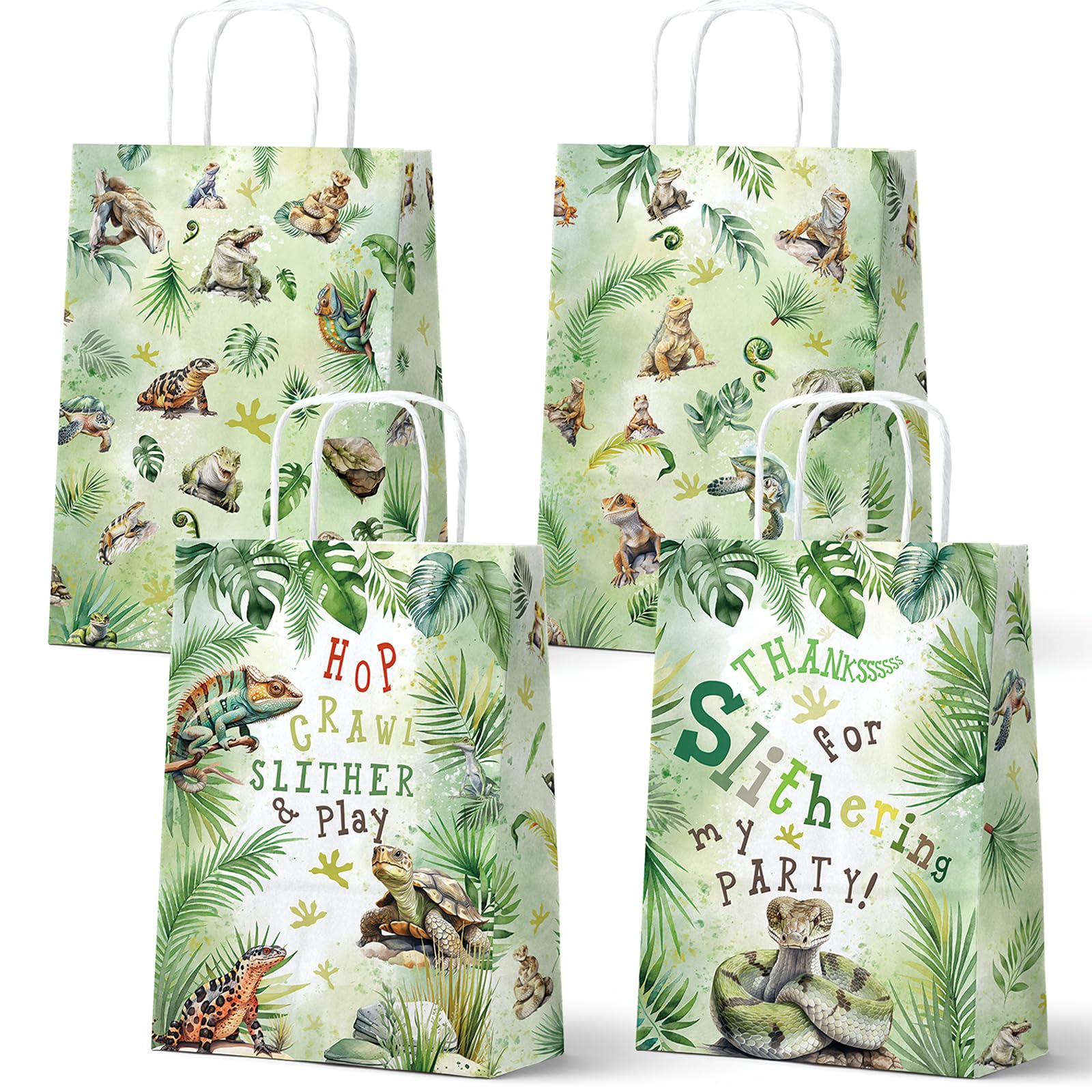 Reptile Party Favor Bags, 24 Pcs Jungle Reptile Goodie Bags with Handles