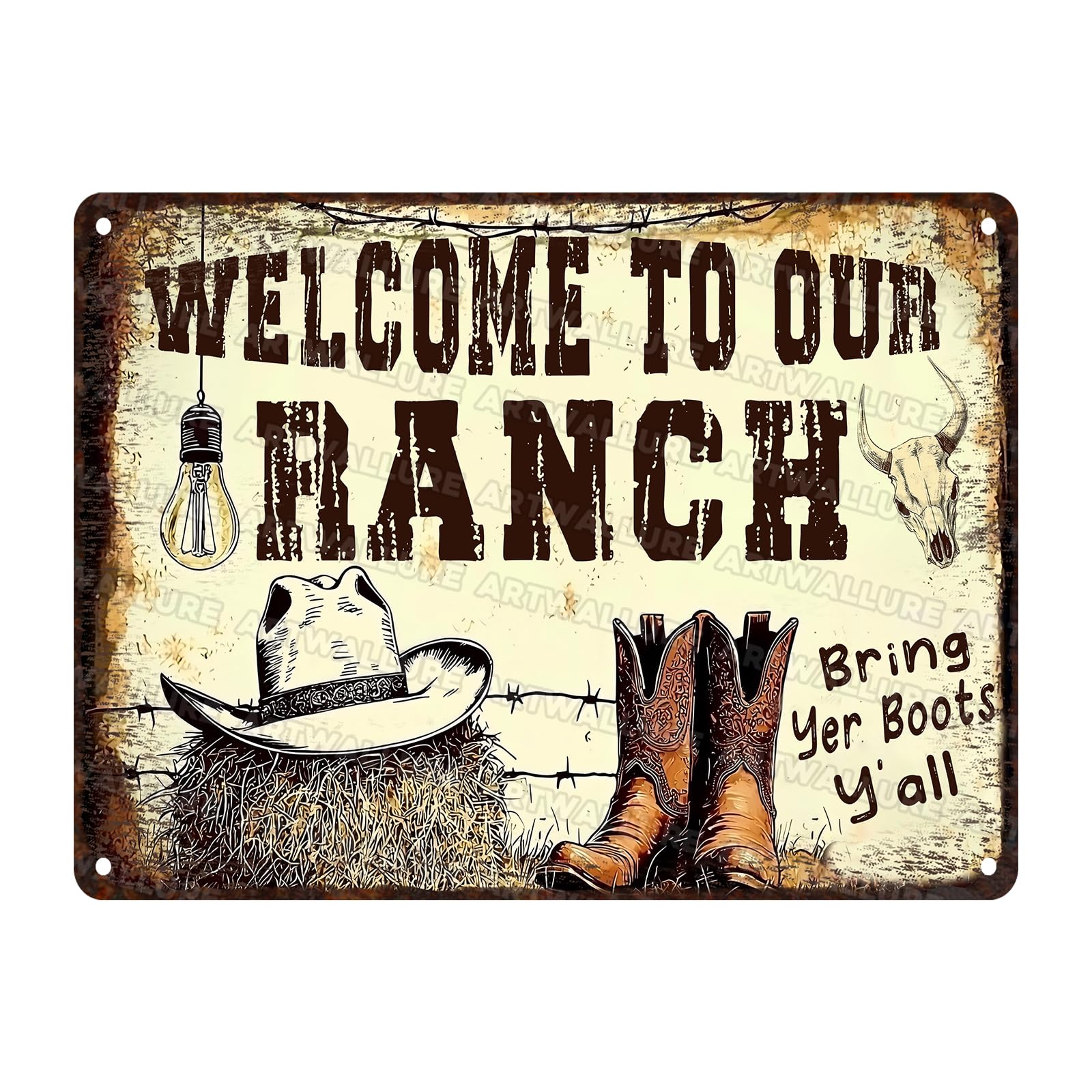 Welcome To Our Ranch Vintage Farmhouse Sign Western Decoration and Country Home for Animal Farm Cowboys Decor 12x16inch