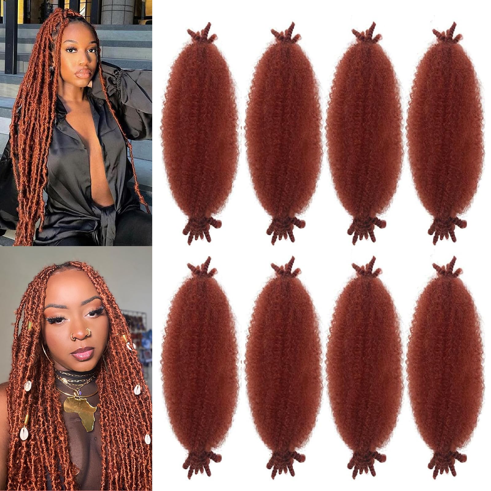 Afro Twist Hair 14Inch 8Packs Ginger Springy Afro Twist Hair Pre Fluffed Spring Twist Hair Marley Twist Braiding Hair for Women(14inch, 350#)