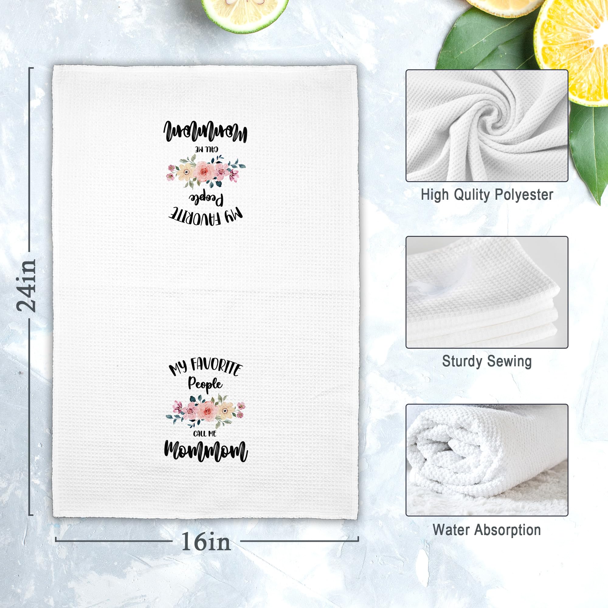 Mommom Grandma Kitchen Towels, My Favorite People Call Me Mommom Gifts for Grandma Birthday Christmas Mother's Day Mom,Floral Hand Towels Decor for Bathroom,Rustic Dish Tea Towel Home 16x24in