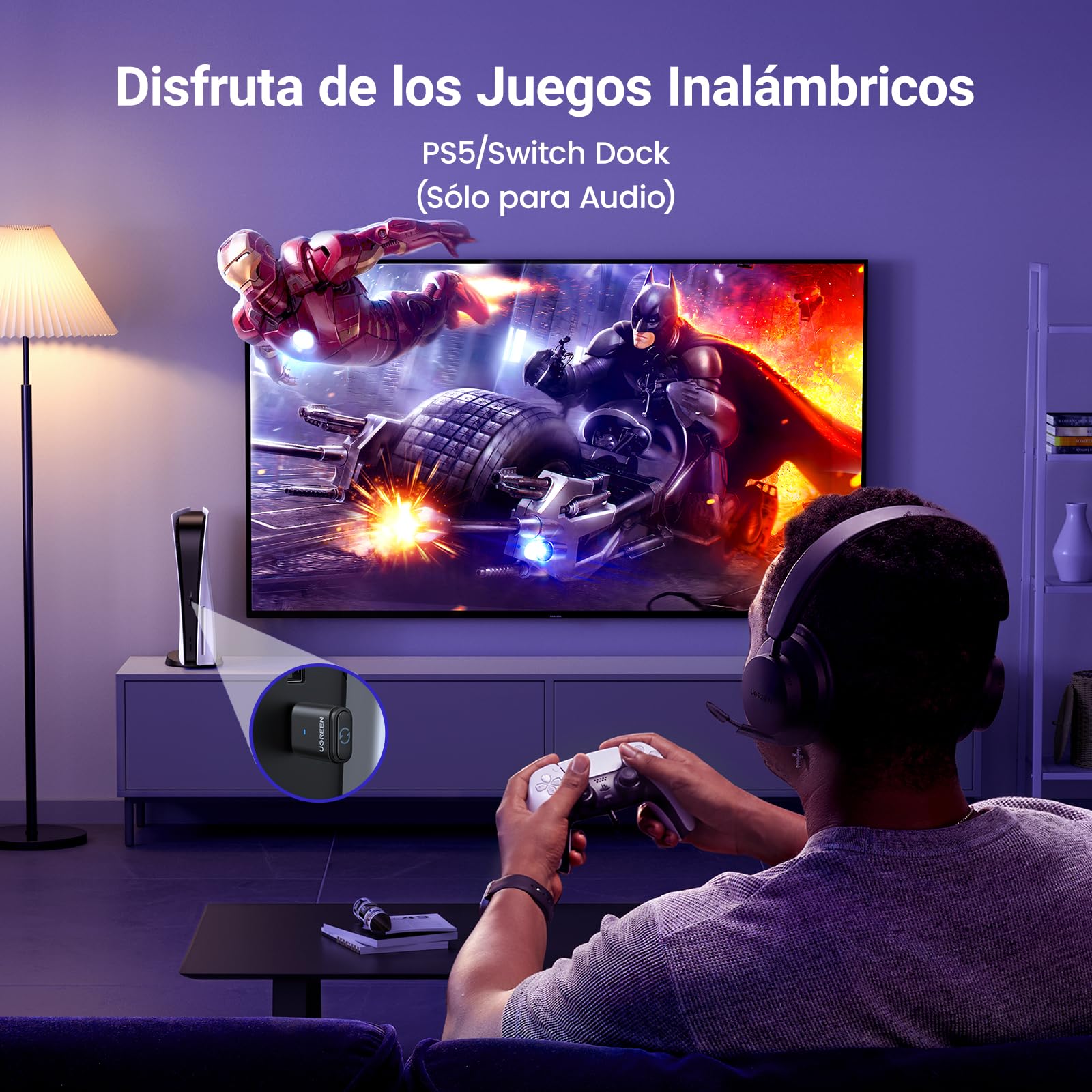 UGREEN USB C Transmisor Bluetooth 5.3 Adaptador de Audio aptX AD HQ Adaptativo Baja Latencia Type C para Switch 2 PS4 PS5 Pro Consola de Juegos PC Mac Plug Play