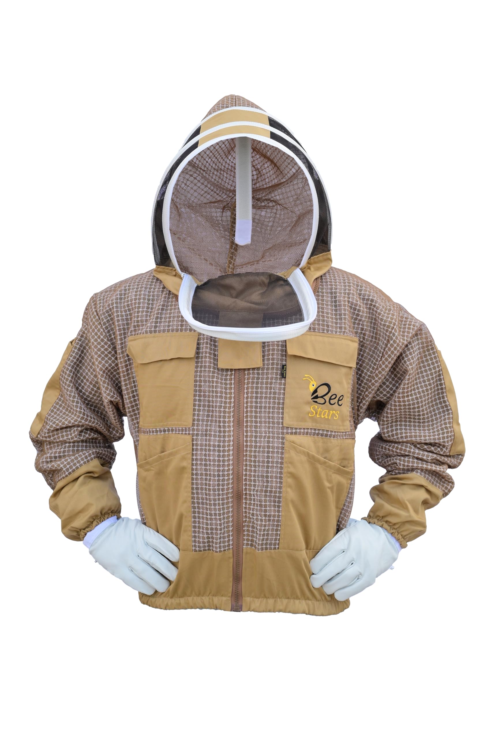 Chaqueta de abeja de 3 capas con velo de valla y un par de guantes ventilados a prueba de picaduras, chaqueta de apicultura para apicultores