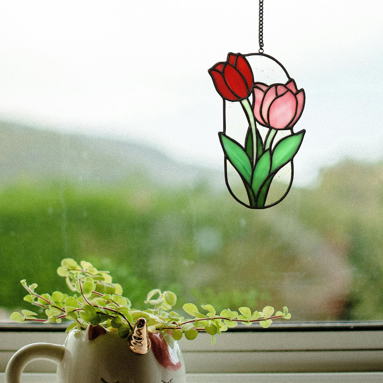 Safran Buntglas Fenster Hängedeko Tulpe Buntglas Deko Garten Lichtfänger