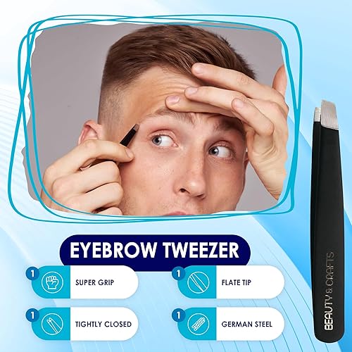 Miniatura 5 de Tijeras profesionales alemanas para barba de 5 pulgadas para hombres, 2 peines para bigote para vello facial con hermosa bolsa y pinzas, tijeras