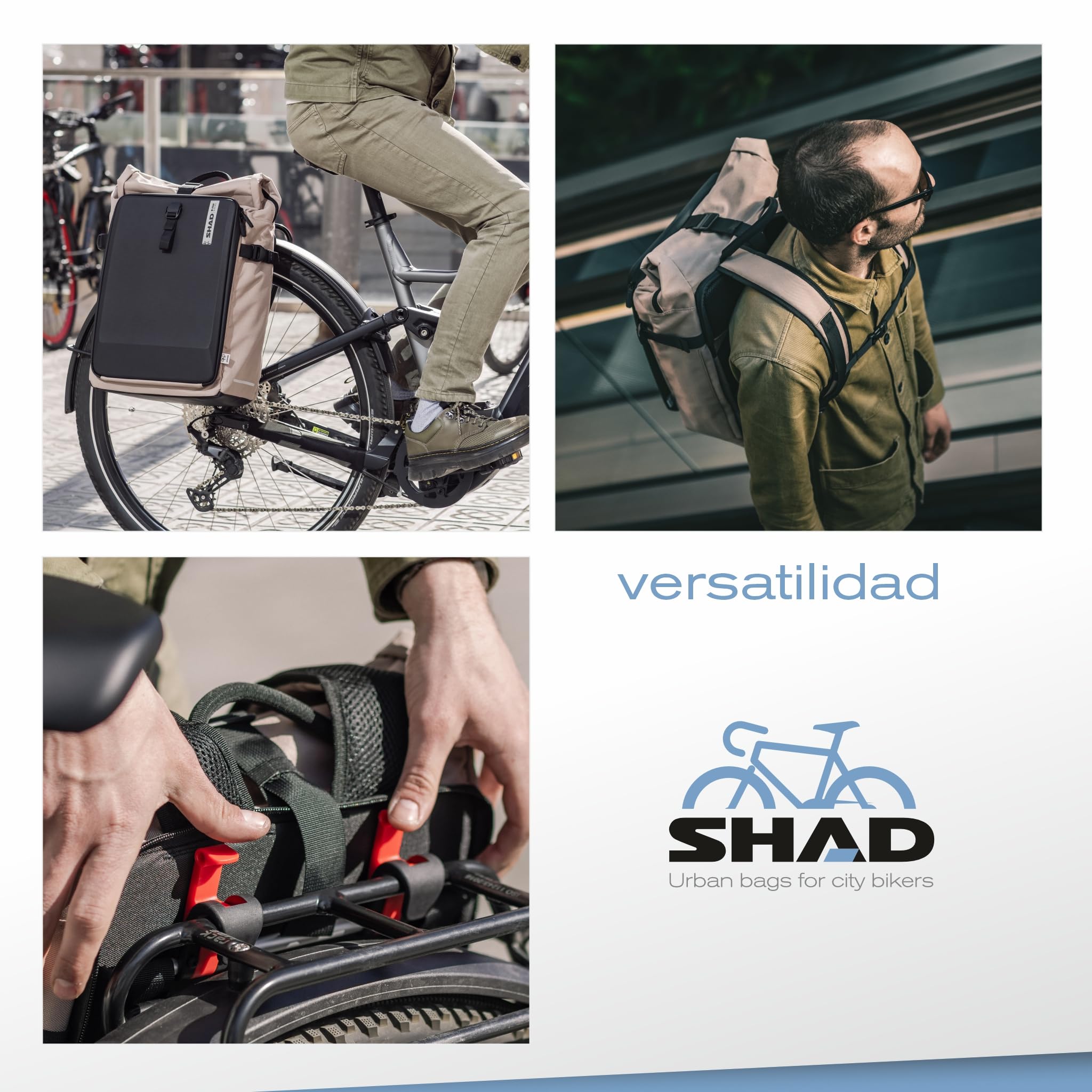 SHAD Bikes - Alforja Bicicleta Daily Pannier Backpack 22L – Mochila Portátil Impermeable 17 Pulgadas – Alforja Trasera Sostenible – Mochila Oficina Urbana Hombre Mujer