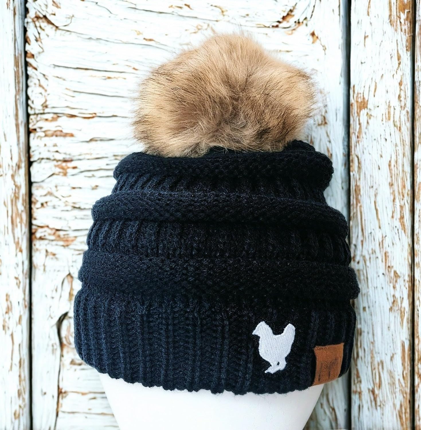 Women's Custom Embroidered Chicken Beanie, Sewn Fall Winter Cute Hat Toque with Small Tiny Chicken, Owner Mom Wife Friend Gift Clothing, Dark Grey Black or Cream