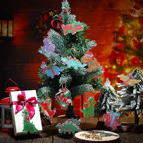 Miniatura 3 de 20 llaveros de arte de diamantes de dinosaurio de Navidad, llaveros de pintura de diamantes 5D, kits de arte de diamantes de gema de dinosaurio,