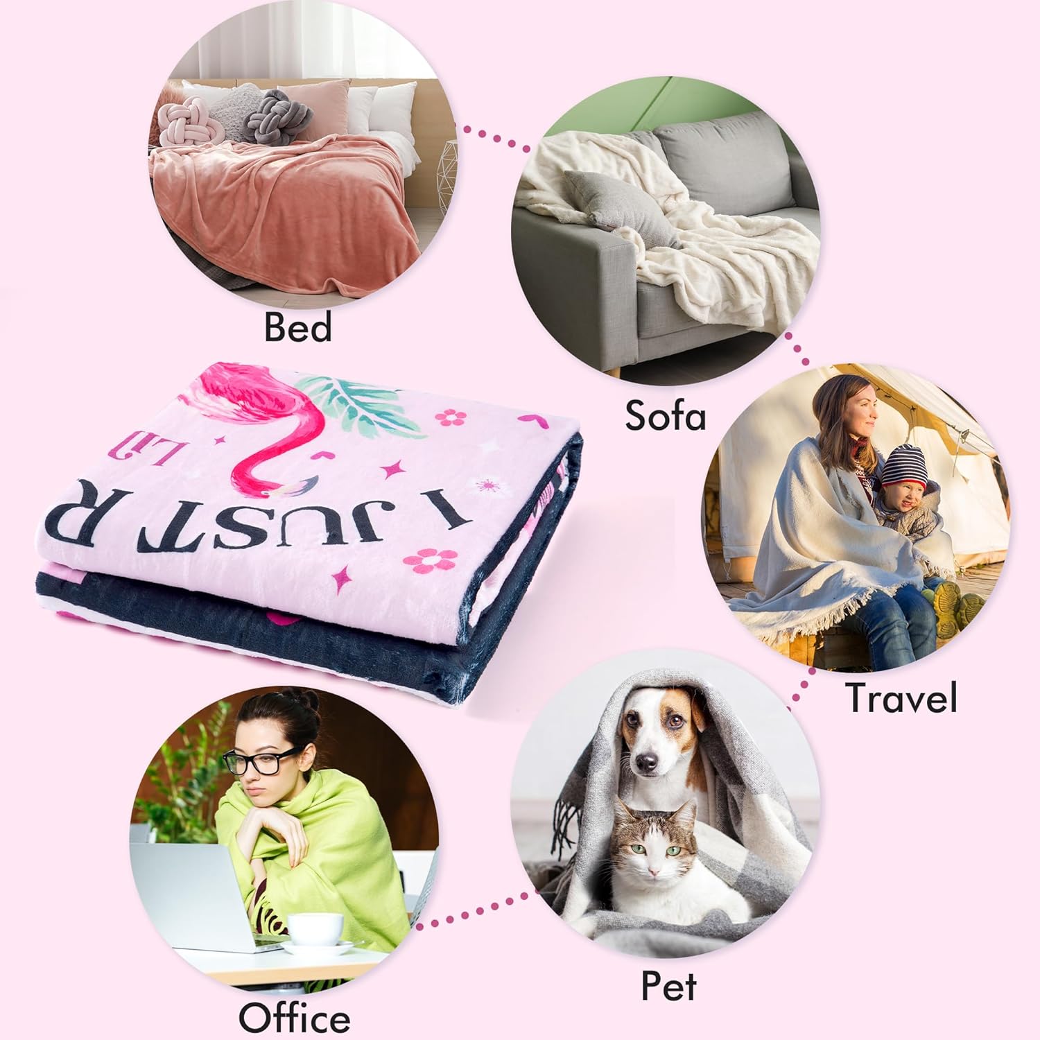 Flamingo Gifts for Women Throw Blanket, Funny Pink Tropical Flamingo Design Soft Cozy Fuzzy Flannel Blanket, Animal Lover Gift for Girls Friends Mom (50" x 60") - Image 3