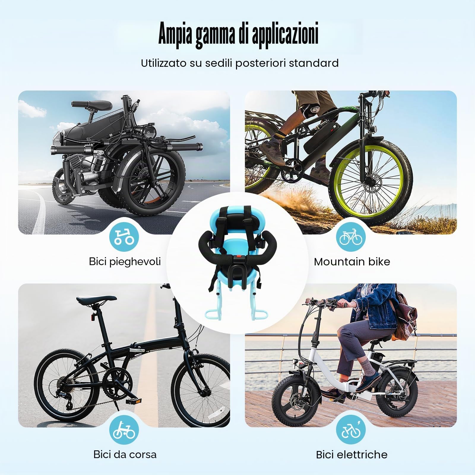 Seggiolino per bicicletta per bambini Posteriore per bambini Seggiolino per bicicletta rimovibile con guardrail e poggiapiedi, cintura di sicurezza, per 6 mesi fino a 6 anni