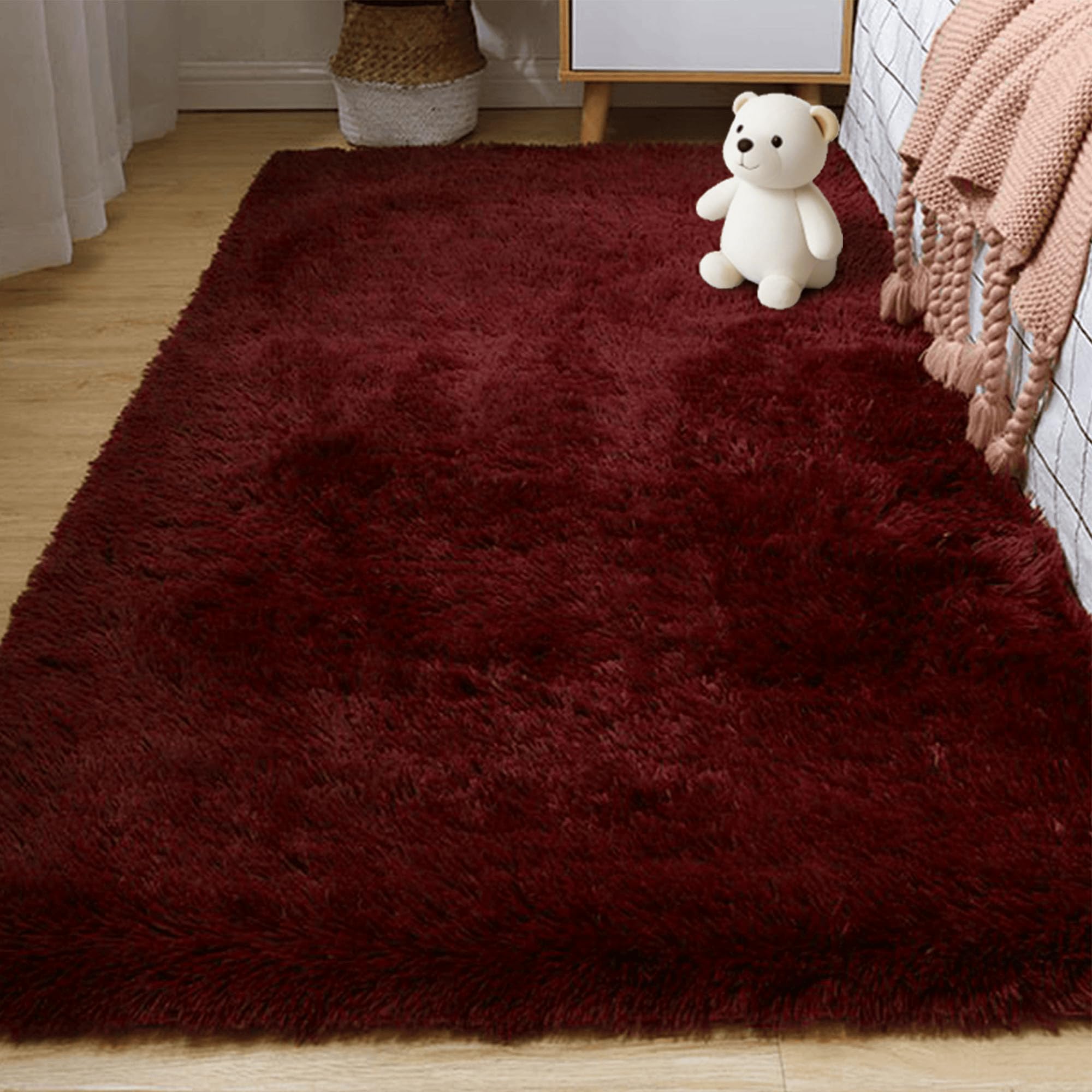 Tapis de salon vin rouge lavable et moelleux pour un intérieur cosy