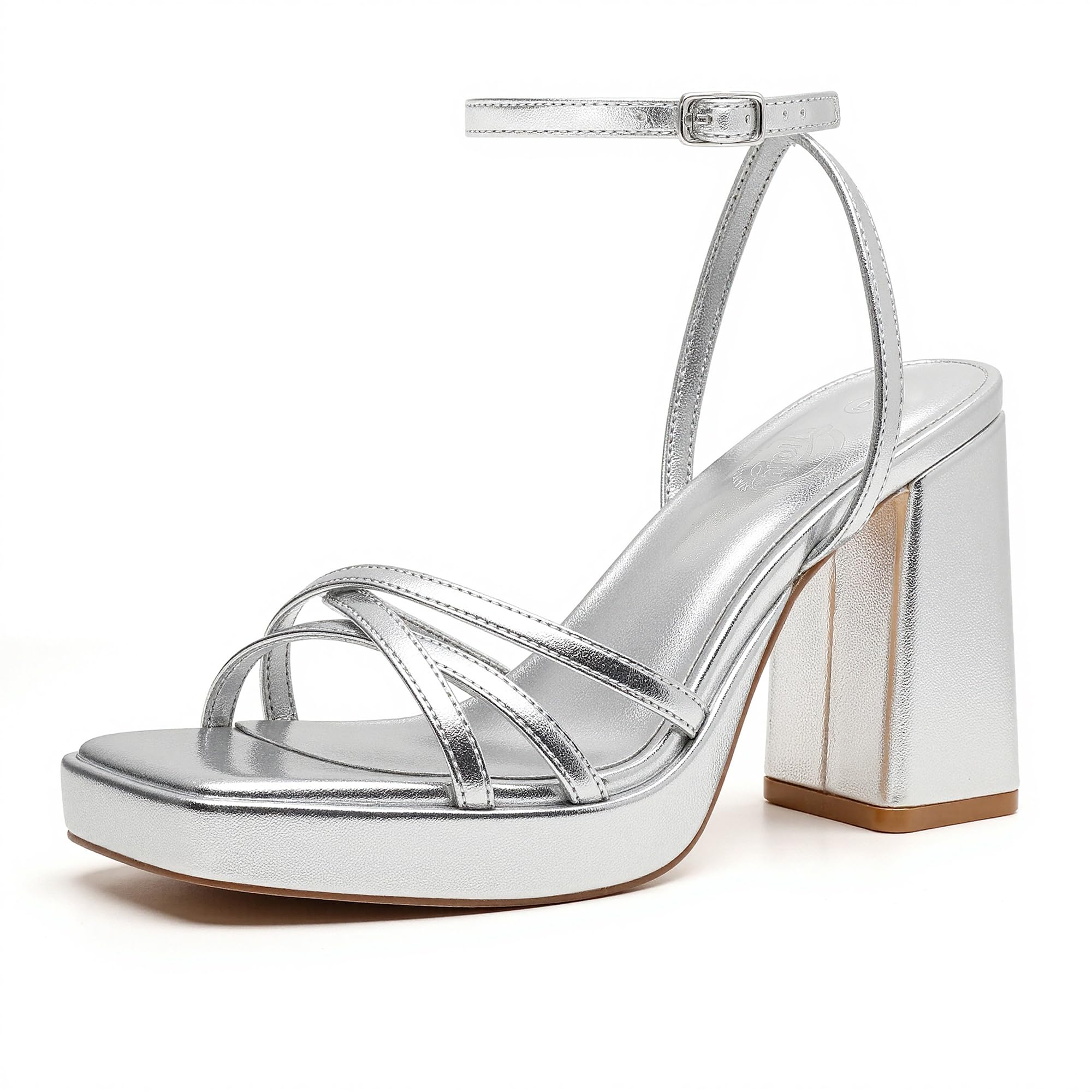 Trary Gold & White Heels - Square Toe, 3 inch Platform, Strappy & Block Heels for Wide Feet, Ankle Strap Y2k Shoes for Prom