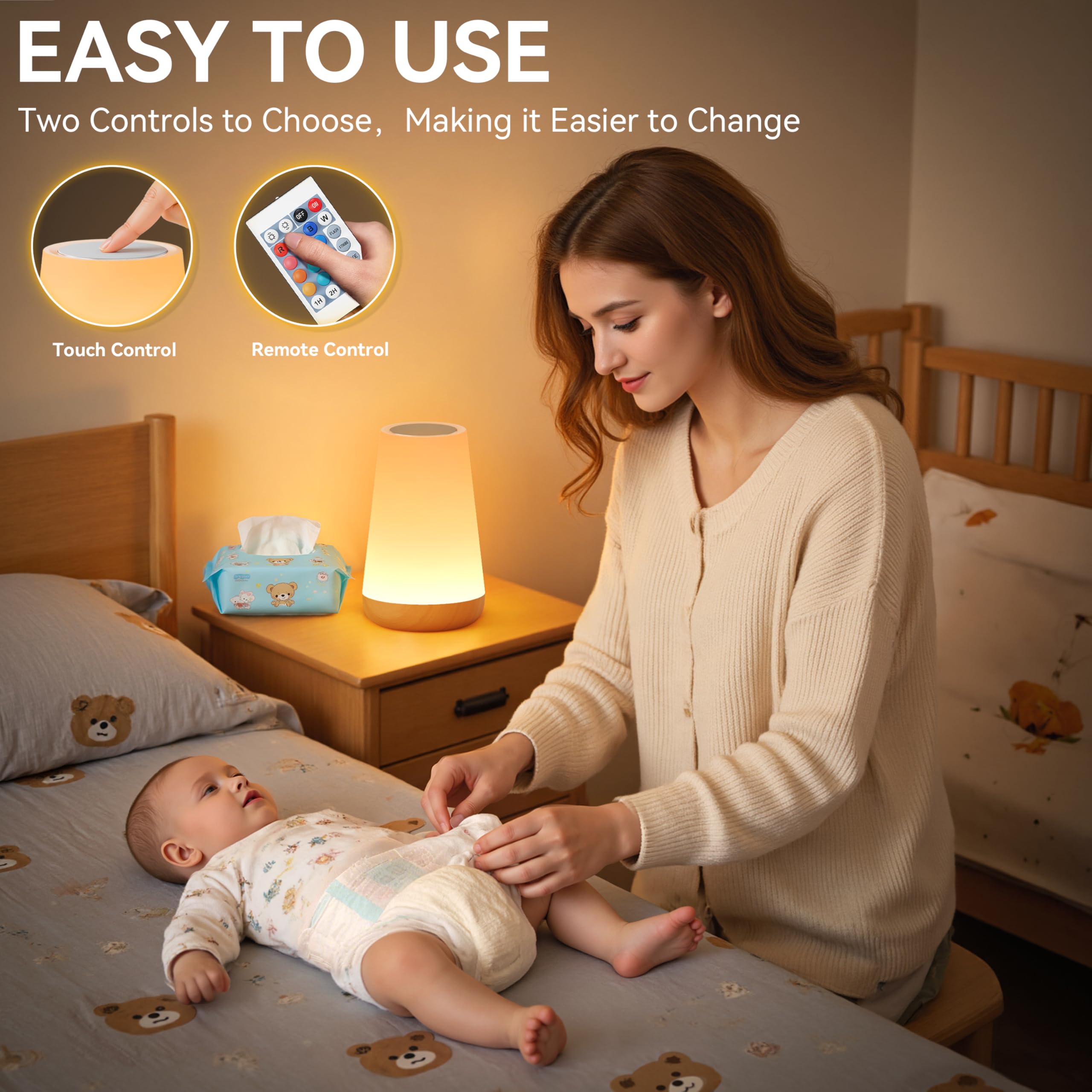 Auxmir Luce notturna per bambini, lampada a LED con controllo touch e telecomando, ricaricabile tramite USB, dimmerabile, con 13 opzioni di colore, lampada da comodino ideale per camera da letto e