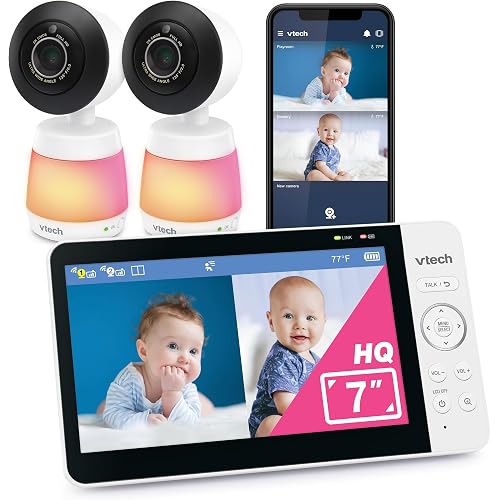 VTech WiFi Baby Monitor with 2 Cameras & 7" IPS Split Screen – 2K Sensor, 1080p HD App, 24X Zoom, Motion Alerts, Video Recording, Night Vision, Free App | Smart HQ Max Twin