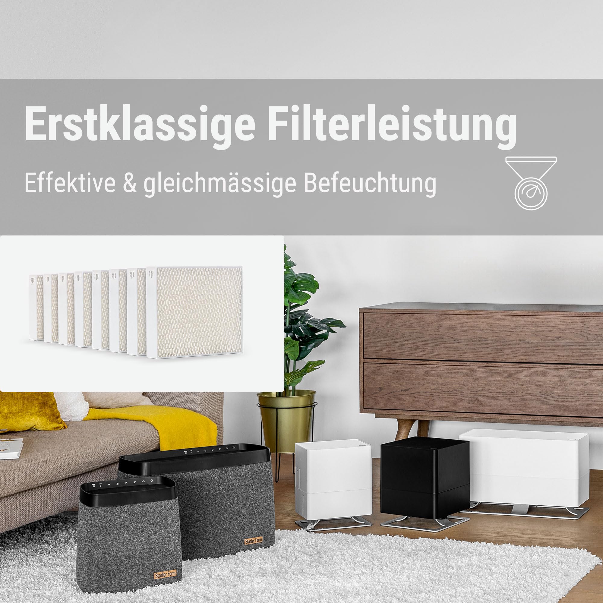 Stadler Form Luftbefeuchter-Filter, Oskar-, Karl-, Noah-Familie, 8 Stück | Effizient und hygienisch, erstklassige Befeuchtungsleistung, aus Pflanzen- und Textilfasern