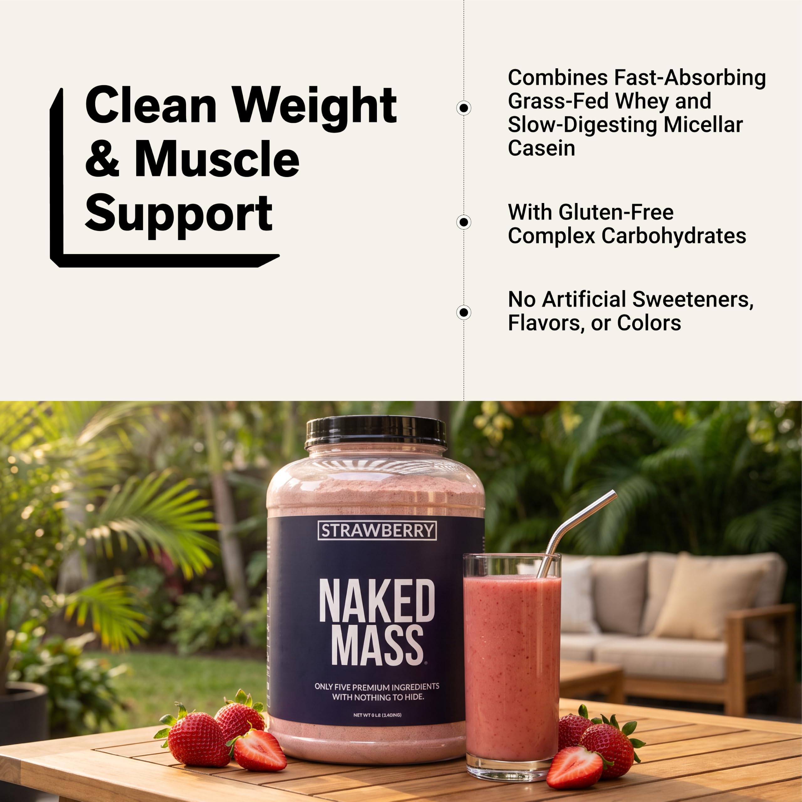 NAKED Strawberry Mass - 1,500 Calories, 50G Protein, Nothing Artificial. Strawberry Weight Gainer Protein Powder - 8lb Bulk, GMO Free, Gluten Free & Soy Free — Amazon image 6