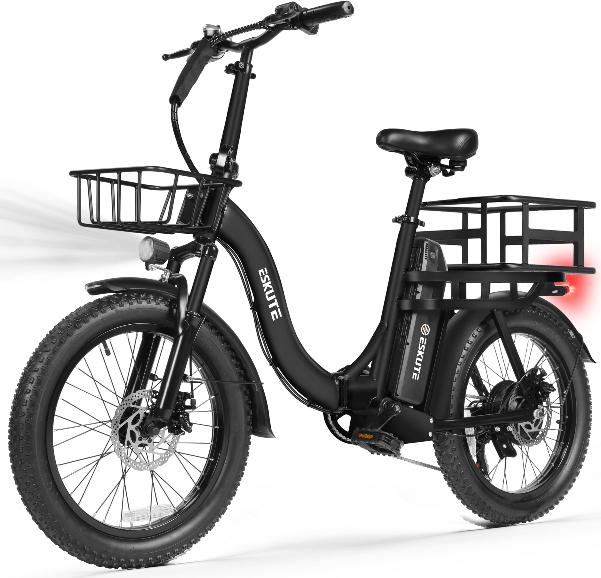 Electric Bike for Adults – 1200W Peak Motor, Folding 20x3 Fat Tire E‑Bike, 48V 10.4Ah Battery, Step‑Through Cargo Fold Ebike, 28 MPH, 7‑Speed, Up to 55 Miles Black with Front & Basket