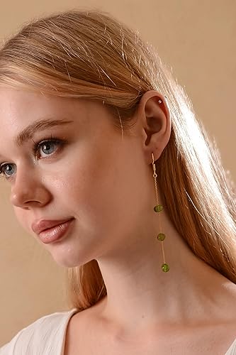 Miniatura 11 de Dangle Amber Earrings - Gold Plated Sterling Silver Earrings for Women - Blue, Red, or Green Baroque Amber Colors - Dainty Drop Long Dangly Earring