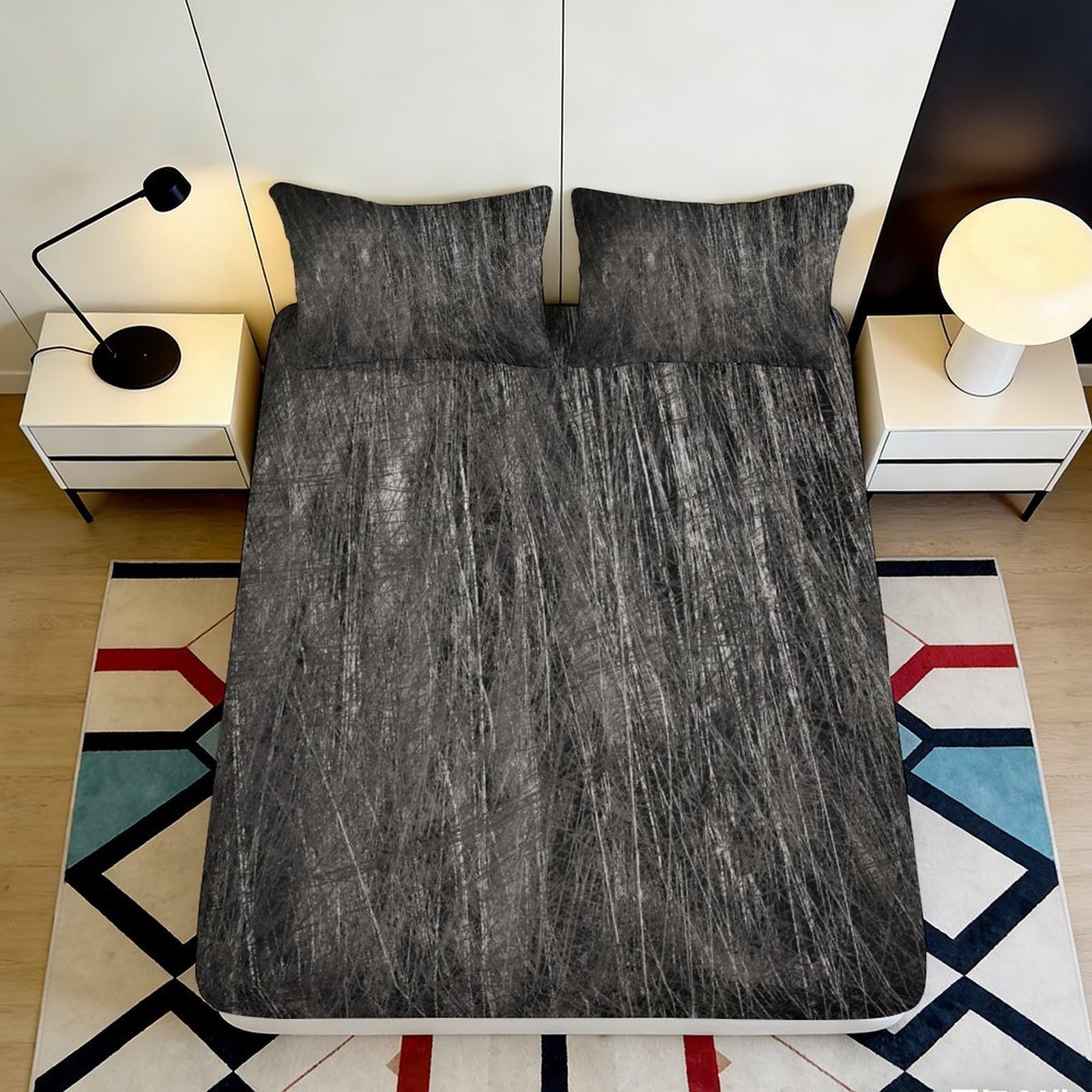 3D Printed Marble Texture Fitted Sheet Microfiber Soft Grey Abstract Bed Sheet for Bedroom Guest Room Decor 90x200x25cm