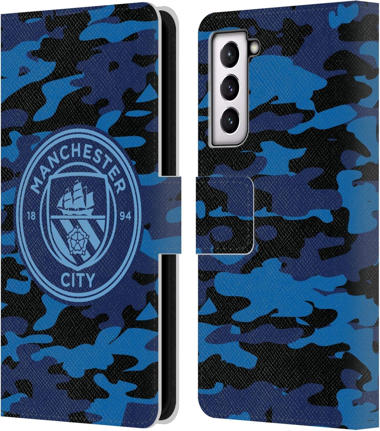 Head Case Designs Officially Licensed Manchester City Man City FC Dark Blue Moon Mono Badge Camou Leather Wallet Case Compatible with Samsung Galaxy S21 5G