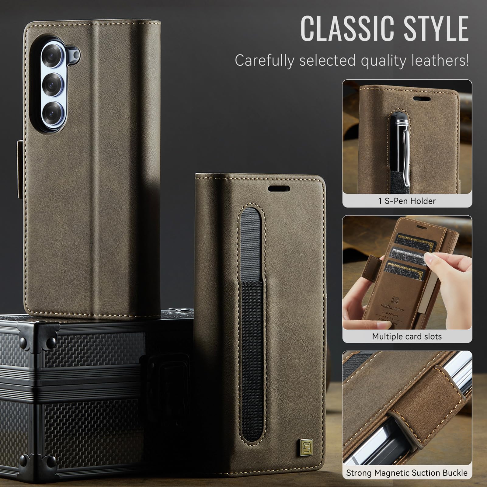Ribalta Custodia Per Samsung Galaxy Z Fold 8 Ultra, Pelle Opaca Portacarte | Funzione Supporto con Portapenne Guscio Chiusura Magnetica Protezione Completa Affari Cover,Grigio,Fold 8 Ultra
