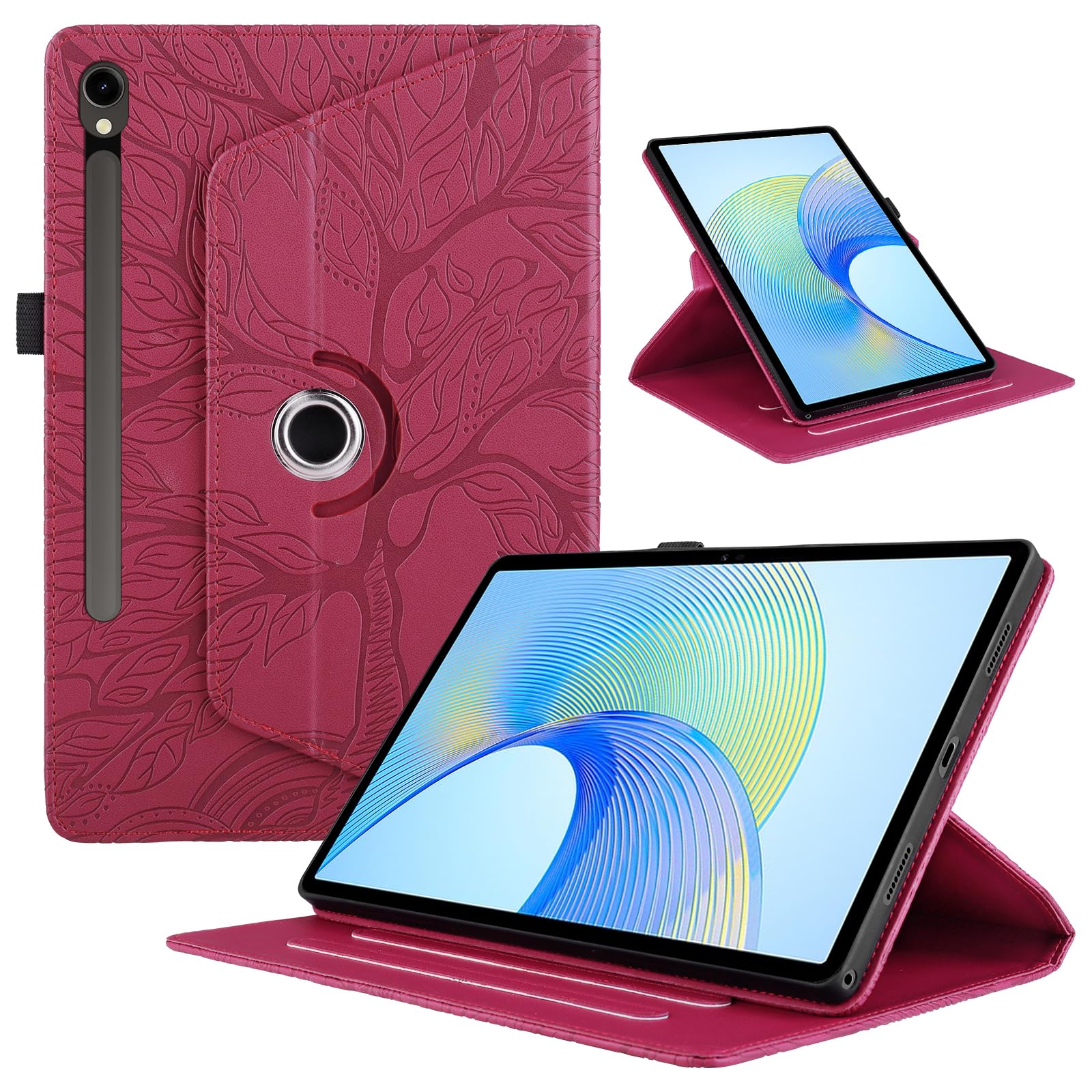 Funda para Samsung Galaxy Tab S9/ S8/ S7 11" (SM-X710/X700/T870) PU Cuero Tablets Protectora Cover 360°Carcasa Giratoria de ángulo Múltiple Stand Función Tablets Funda,Rojo Árboles — view 74