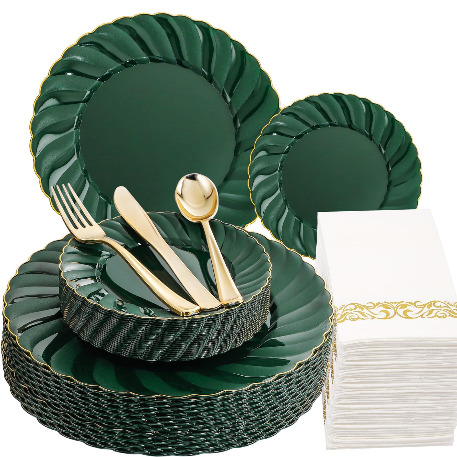 YOUBET 150PCS Emerald Green Plastic Plates for Party Wedding