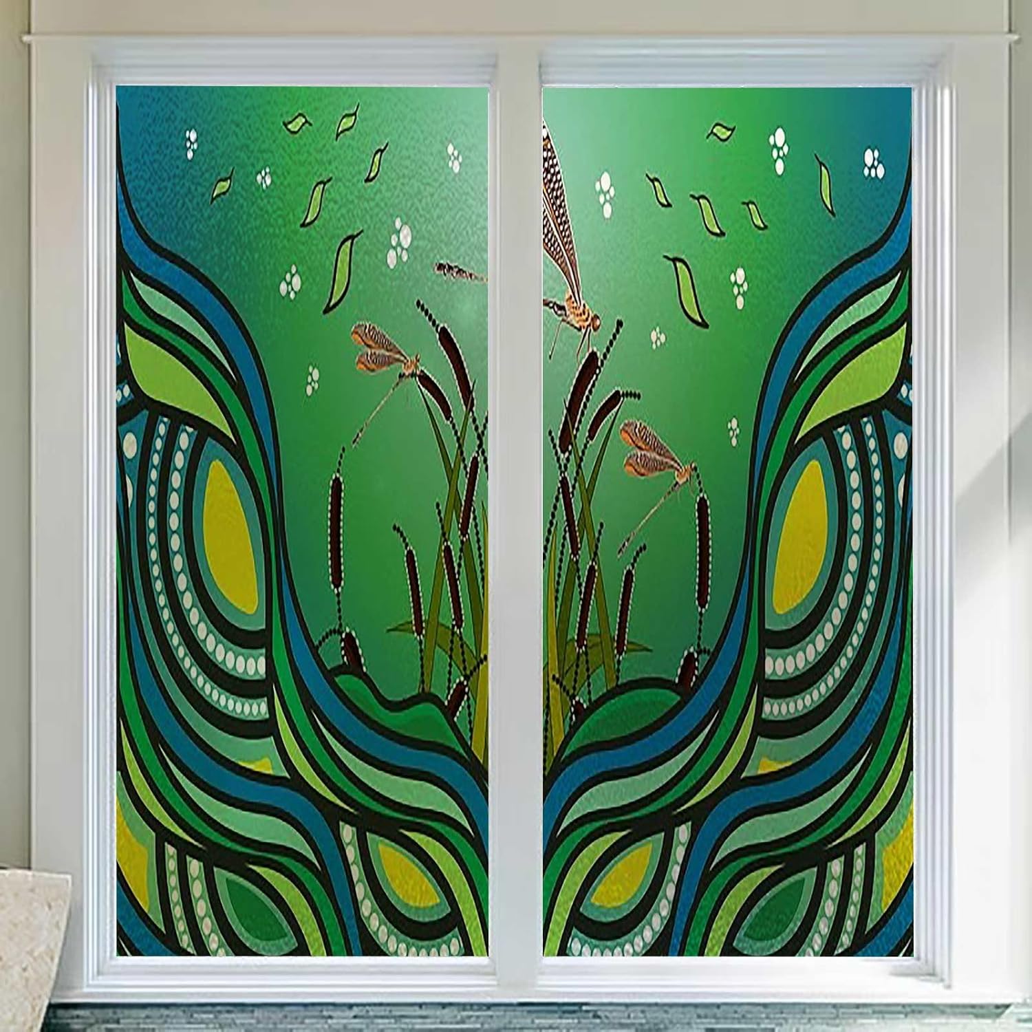 Butterflies Window Privacy Film Green Non Adhesive Static