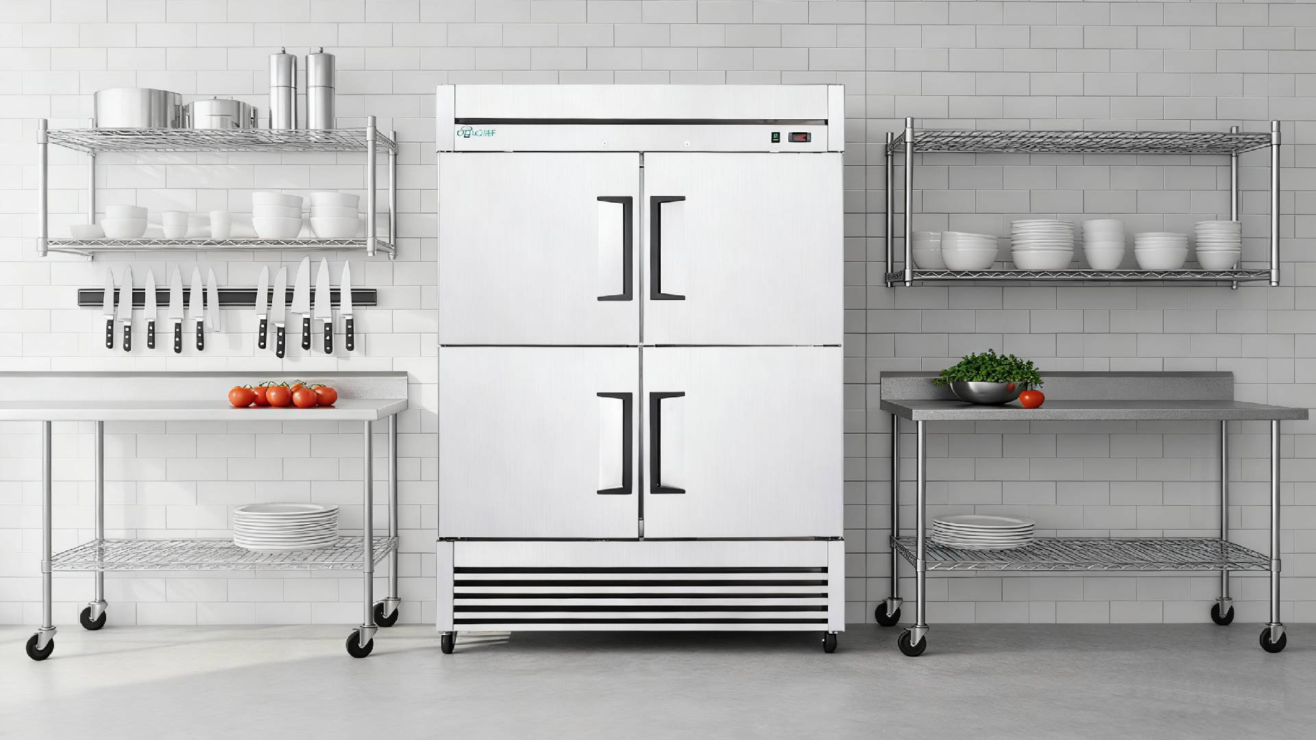 Image of COOLCHEF 54 inch Commercial Refrigerator 49 Cu.Ft, Stainless Steel 4-Door Reach-in Fridge, 33-40℉, Air Cooling, LED Light, 6 Shelves, R290, ETL