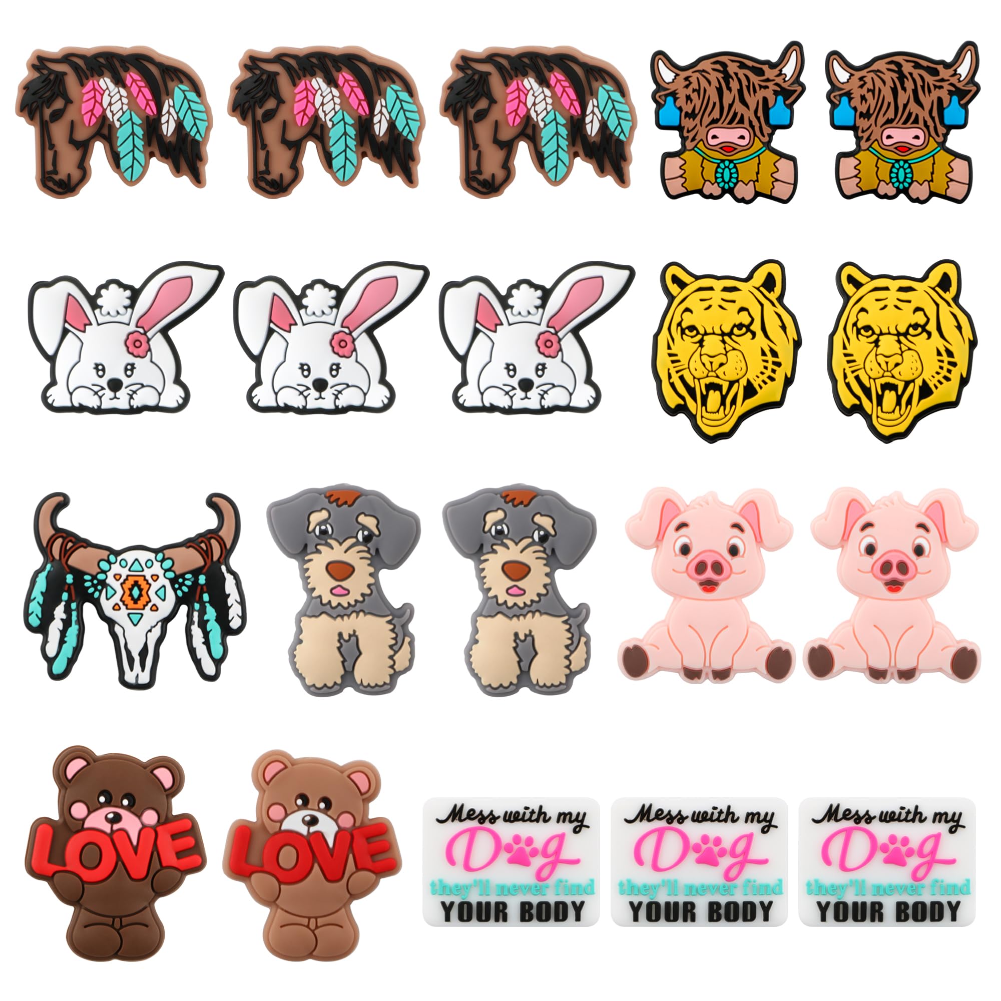 Sunrony 20PCS Animals Silicone Focal Beads Bulk for Keychain Making, Character Pattern Focal Silicone Beads for Pens, Crafts Decoration (Animal Theme