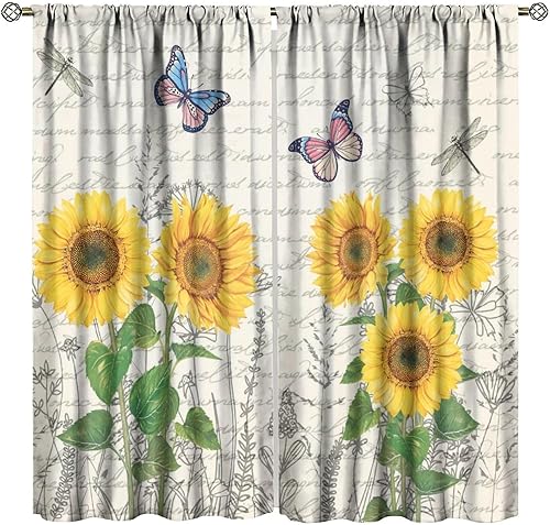 Miniatura 118 de Retro 70s Floral Blackout Window Curtains, Watercolor Flower Plant Rustic Modern Style Pattern Window Drapes, for Bedroom Living Room 42x45in 2