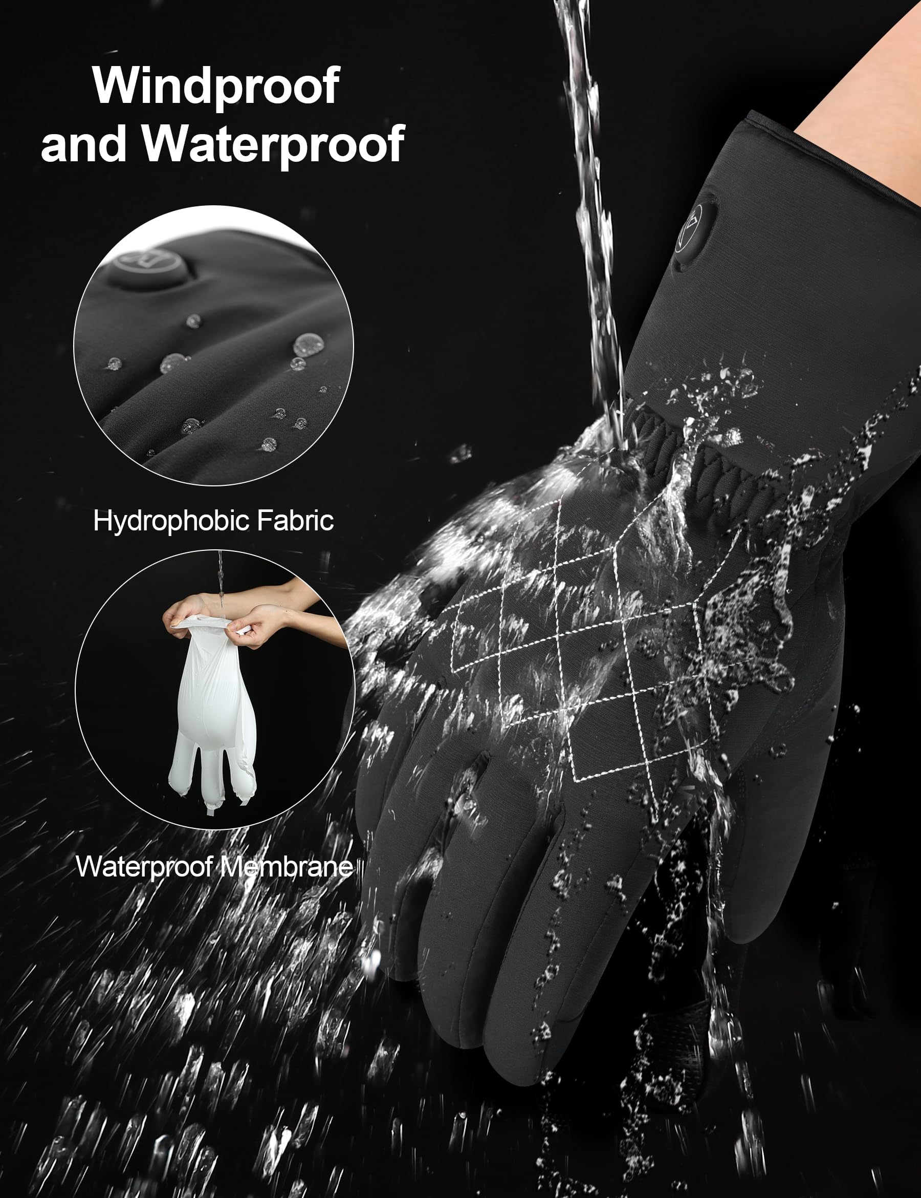 KUTOOK Guanti Sci Riscaldati Impermeabili Guanti Moto Riscaldati 3M Thinsulate con Batteria Touchscreen Termici Antistrappo per Sci Ciclismo Escursionismo Unisex