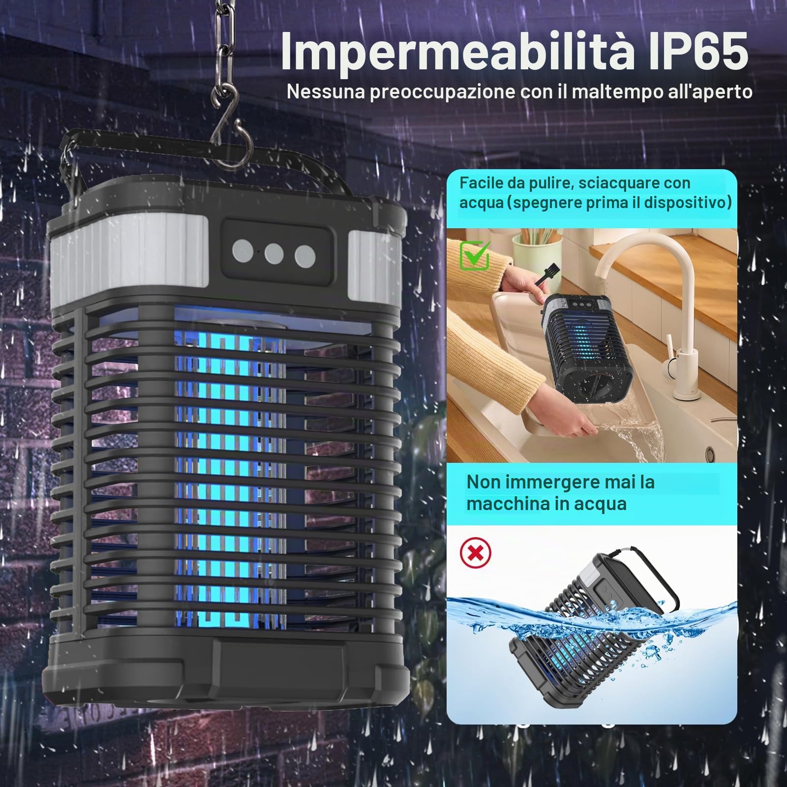 Insetticida a energia solare, lampada elettrica per zanzare, ricaricabile USB, impermeabile, 4200 V, luce UV, non tossica, per interni ed esterni