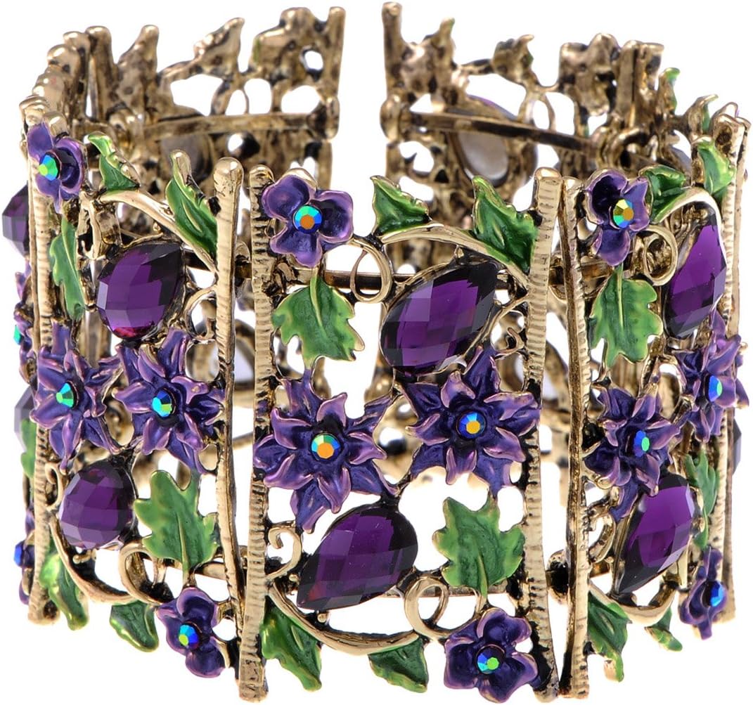 Alilang Antique Hollow Vintage Floral Topaz Crystal Rhinestone Flower Garden Bracelet Bangle Cuff